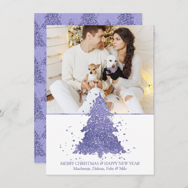 Elegant Christmas Tree | Charming Purple Photo Holiday Card (Front/Back)