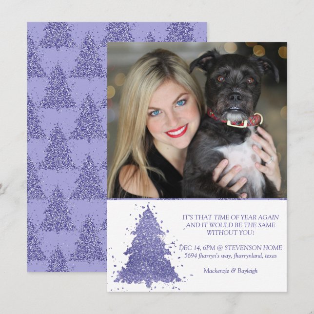 Elegant Christmas Tree | Charming Purple Photo Holiday Card (Front/Back)
