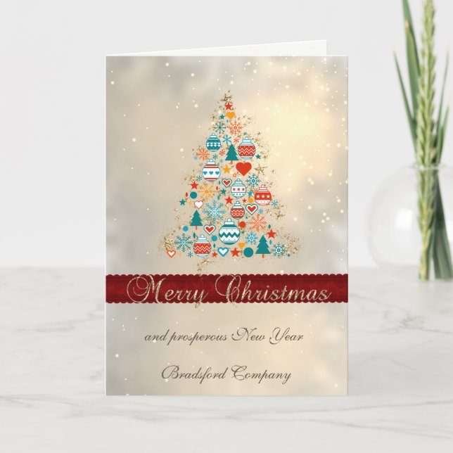 Elegant Christmas Tree,Colourful Balls,Corporate Holiday Card (Front)