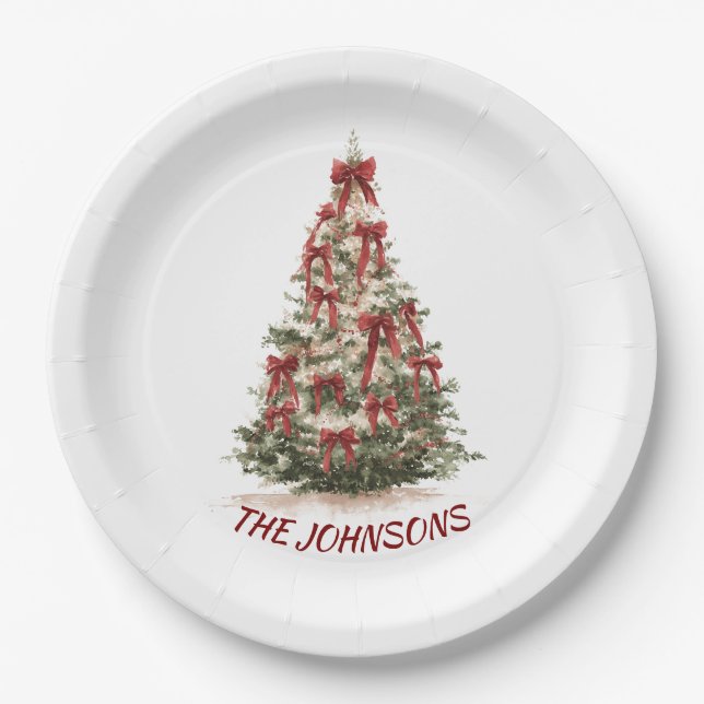 Elegant Christmas Tree Custom Name Paper Plates (Front)