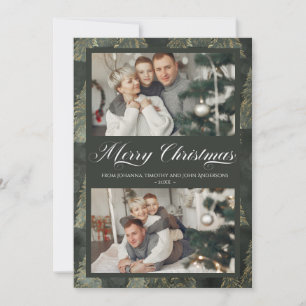 Elegant Christmas Tree Dark Green Family Photo Holiday Card