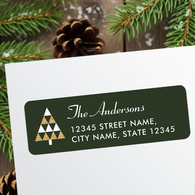 Elegant Christmas Tree Dark Green Return Address (Creator Uploaded)