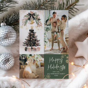 Elegant Christmas Tree Dark Happy Holidays 2 Photo Holiday Card