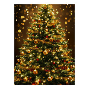 Elegant Christmas Tree Decorated With Lights Poster