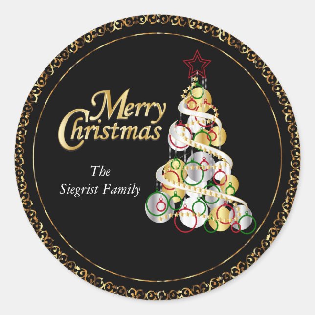 Elegant Christmas Tree Design Classic Round Sticker (Front)