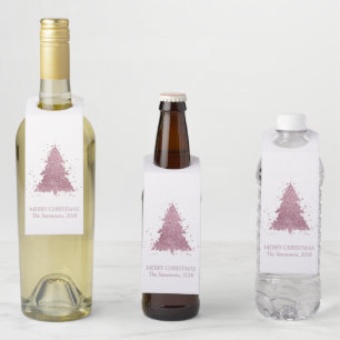 Elegant Christmas Tree   Dusty Mauve Pink Custom Bottle Tag