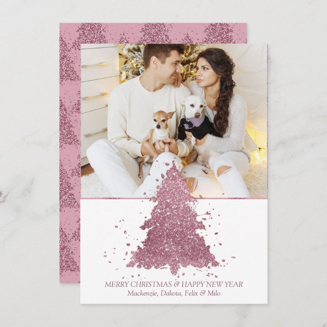 Elegant Christmas Tree | Dusty Mauve Pink Photo Holiday Card (Front/Back)