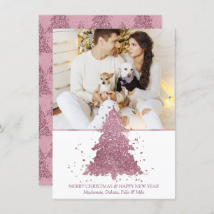 Elegant Christmas Tree Dusty Mauve Pink Photo Holiday Card