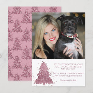 Elegant Christmas Tree   Dusty Mauve Pink Photo Holiday Card