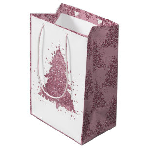 Elegant Christmas Tree Dusty Mauve Pink Splatter Medium Gift Bag