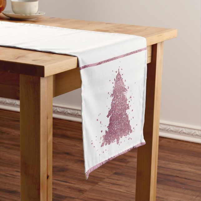 Elegant Christmas Tree | Dusty Mauve Pink Splatter Short Table Runner (In Situ)