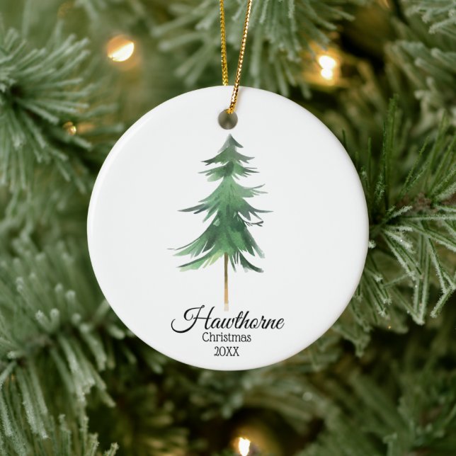 Elegant Christmas Tree Family Name + Custom Photo Ceramic Tree Decoration (Tree)