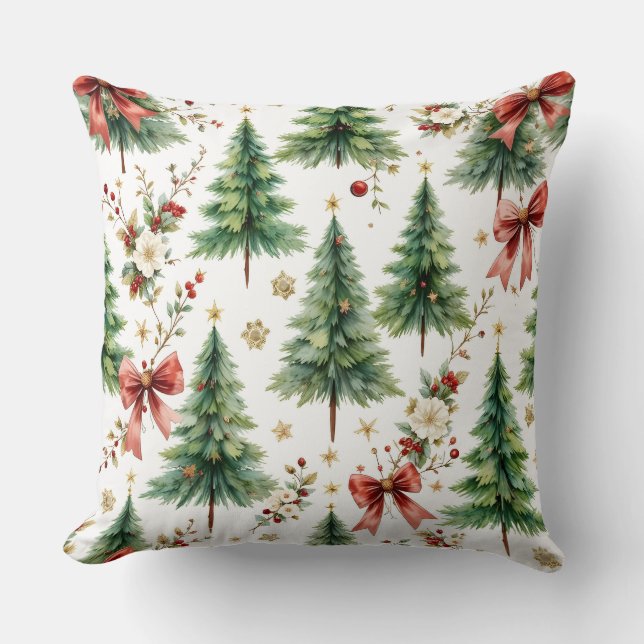 Elegant Christmas Tree Floral Pattern Pillow (Front)