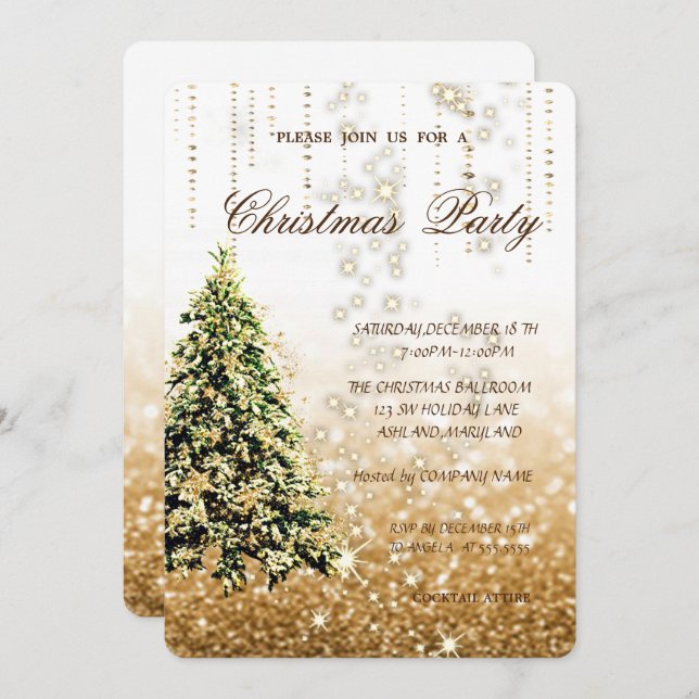 Elegant Christmas Tree,Glittery ,Christmas Party Invitation (Front/Back)