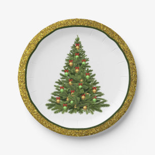 Elegant Christmas Tree / Gold Glitter Paper Plate