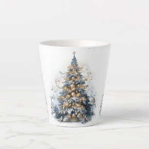  Elegant Christmas Tree Gold Ornaments Snow Latte Mug
