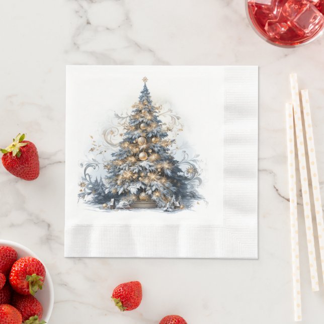  Elegant Christmas Tree Gold Ornaments Snow Napkin (Insitu)