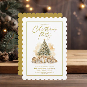 Elegant Christmas Tree Gold White Gifts Party Invitation