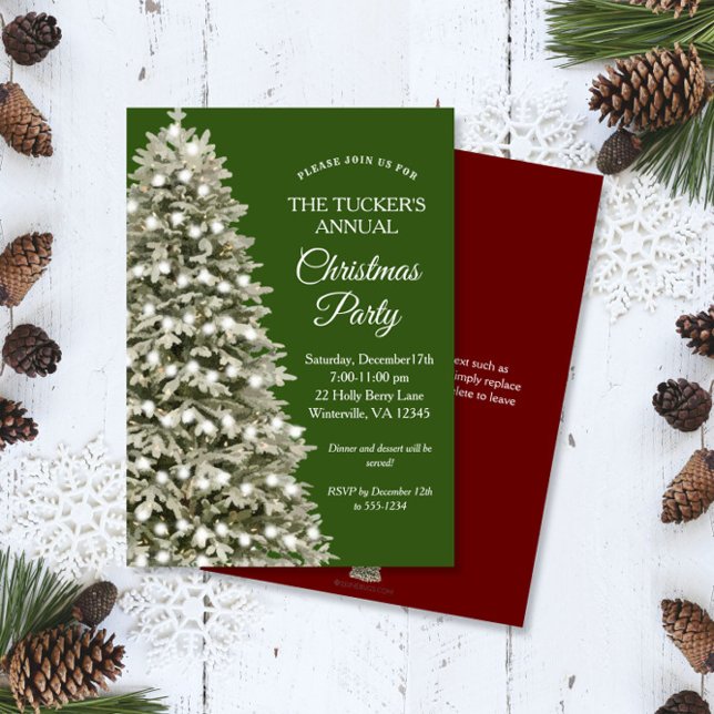 Elegant Christmas Tree Green Red Christmas Party Invitation (Creator Uploaded)