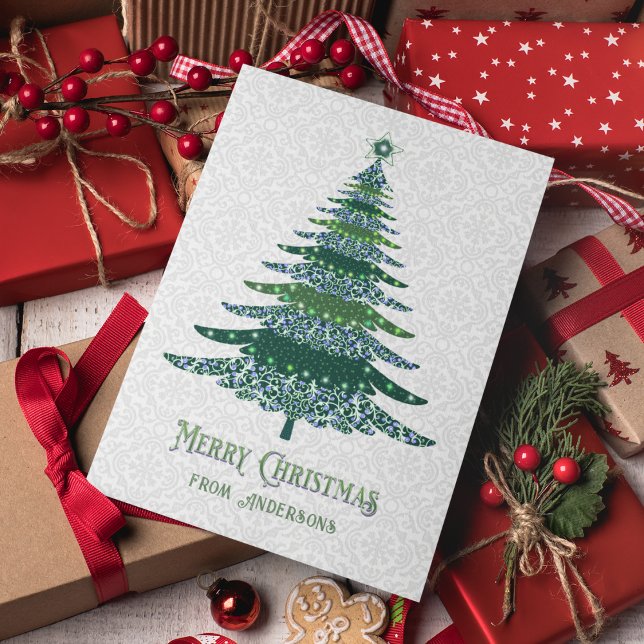 Elegant Christmas Tree Green White Personalised Holiday Card (Creator Uploaded)
