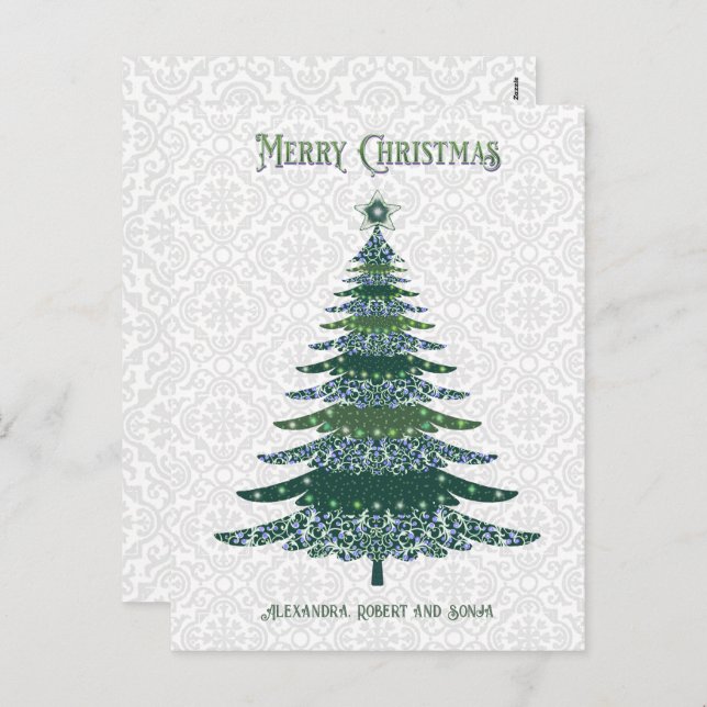 Elegant Christmas Tree Green White Personalised Holiday Postcard (Front/Back)