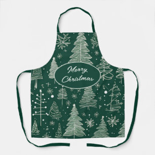 Elegant Christmas Tree Holiday Line Art Pattern  Apron