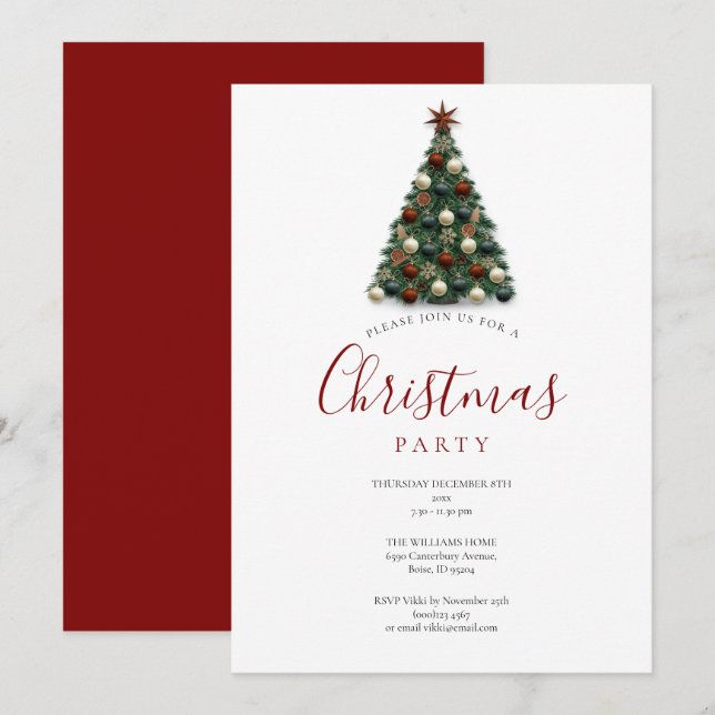 Elegant Christmas Tree Holiday Party Invitation (Front/Back)