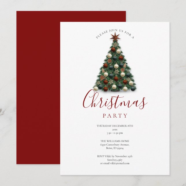 Elegant Christmas Tree Holiday Party Invitation (Front/Back)