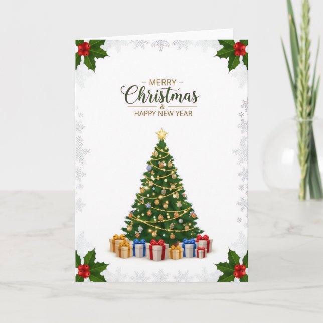 Elegant Christmas Tree & Holiday Wishes Card (Front)