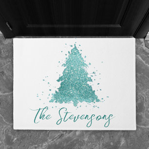 Elegant Christmas Tree   Luxe Aqua Mint Custom Doormat