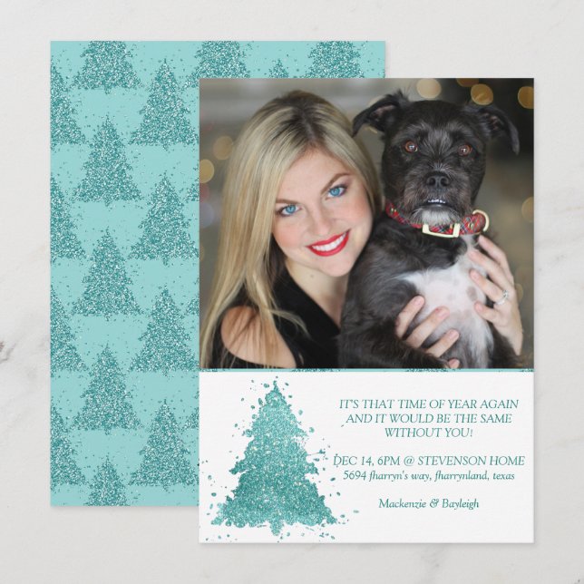Elegant Christmas Tree | Luxe Aqua Mint Photo Holiday Card (Front/Back)