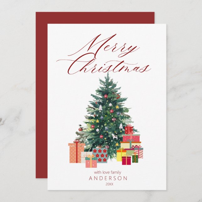 Elegant Christmas Tree  Merry Christmas Red Holiday Card (Front/Back)