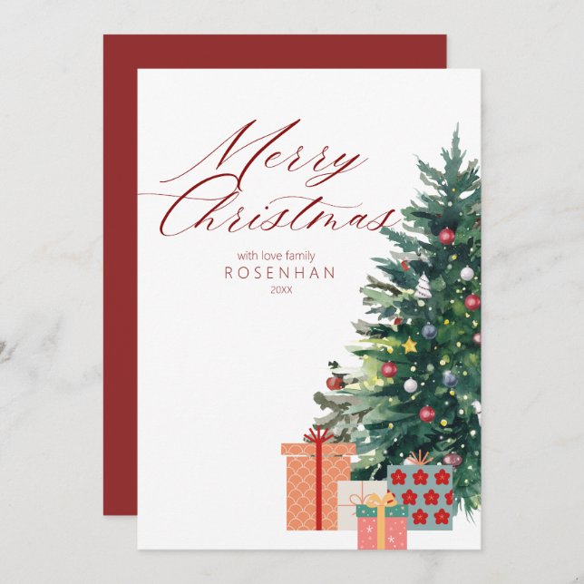 Elegant Christmas Tree  Merry Christmas Red Holiday Card (Front/Back)