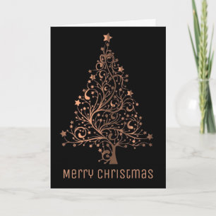 Elegant Christmas Tree Metallic Brown Copper Black Holiday Card