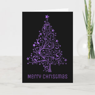 Elegant Christmas Tree Metallic Purple Black Shiny Holiday Card