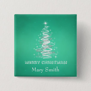 Elegant Christmas Tree Name Green Custom 15 Cm Square Badge