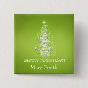 Elegant Christmas Tree Name Lime Green Custom 15 Cm Square Badge