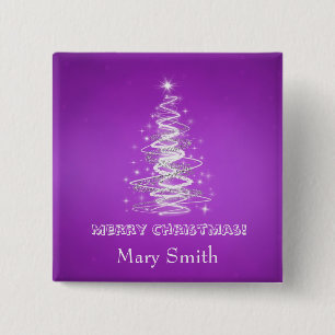 Elegant Christmas Tree Name Purple Custom 15 Cm Square Badge