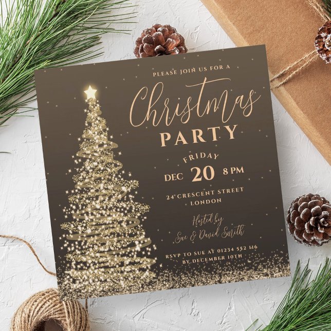 Elegant Christmas Tree Party Gold Holiday  Invitation (Elegant Christmas Tree Party Gold Holiday Invitation)