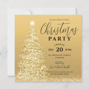Elegant Christmas Tree Party Gold Holiday Invitation