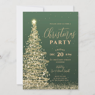 Elegant Christmas Tree Party Green Holiday Invitation