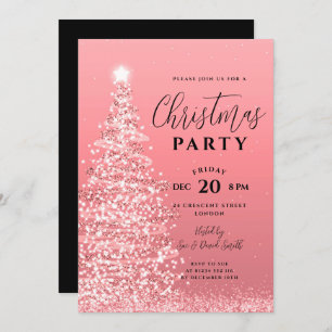 Elegant Christmas Tree Party Rose Gold Holiday Invitation