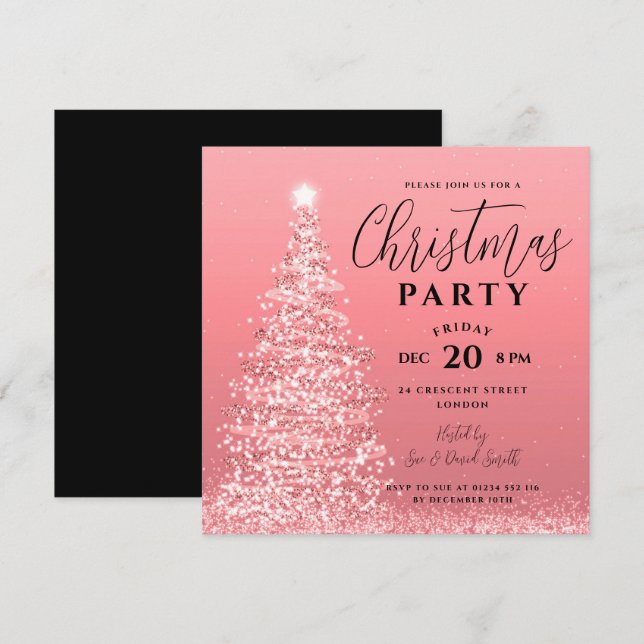 Elegant Christmas Tree Party Rose Gold Holiday Invitation (Front/Back)