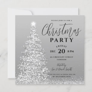 Elegant Christmas Tree Party Silver Holiday Invitation