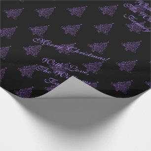 Elegant Christmas Tree Pattern Black Purple Wrapping Paper