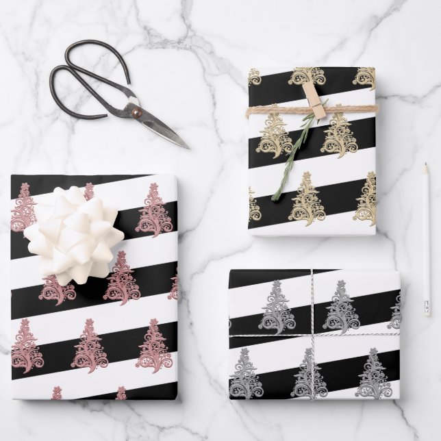 Elegant Christmas tree pattern striped Wrapping Paper Sheet (Front)
