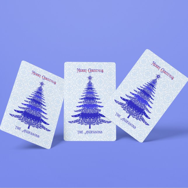 Elegant Christmas Tree Personalised Blue Playing Cards (Creator Uploaded)