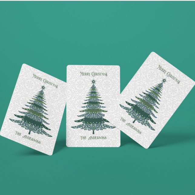 Elegant Christmas Tree Personalised Green White Playing Cards (Creator Uploaded)