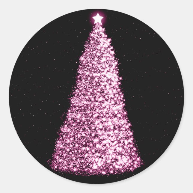 Elegant Christmas Tree Pink Classic Round Sticker (Front)