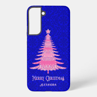 Elegant Christmas Tree Pink Personalised Sparkle Samsung Galaxy Case